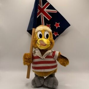 VTG Kwuddles New Zealand Kiwi Bird Plush Holding NZ Flag Striped Shirt Souvenir